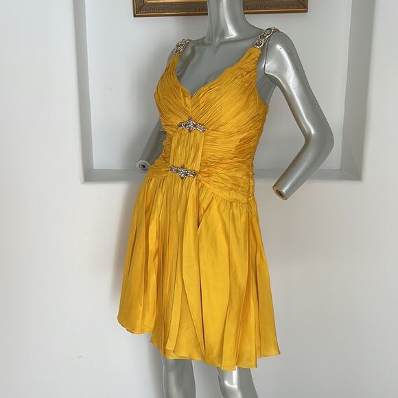 Interlude Couture Collection Silk Yellow Dress Size 8 - Picture 5 of 14
